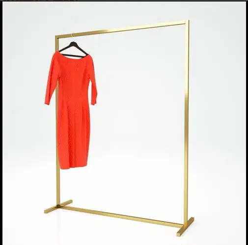 About clothing store shelf display rack women's floor rose gold side hanging rack stainless steel