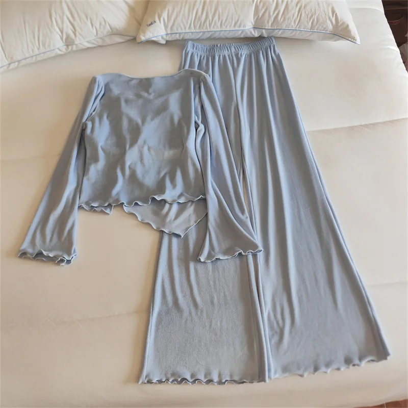 ملابس نوم شتوية دافئة جديدة وسادة صدر بدلة بناطيل جزيرة مخملية سميكة بيجامة نسائية بأكمام طويلة ملابس نوم ملابس منزلية للسيدات