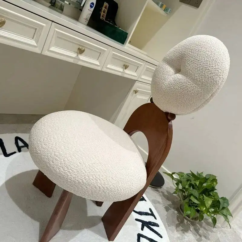 Earring Chair, Cashmere Dining Chair, Bedroom Makeup Chair, Designer Vintage Solid Wood Dress Shape Chair, Customized Furniture