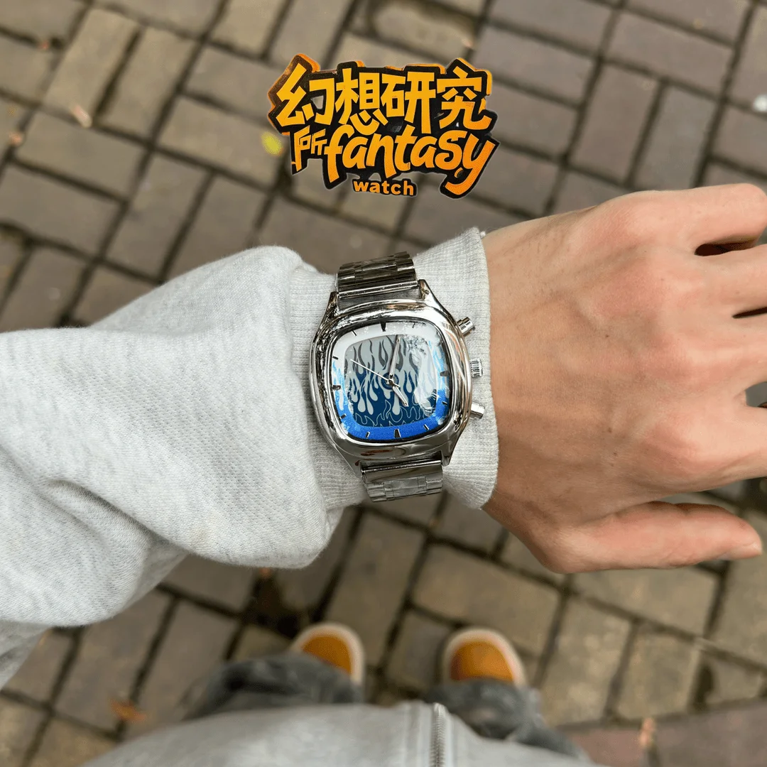 สถาบันวิจัย Y2K นาฬิกาข้อมือกันน้ำทรงสี่เหลี่ยมจัตุรัสแบบไดนามิกเรืองแสงสไตล์วินเทจ แฟชั่นอเนกประสงค์สำหรับคนยุคใหม่