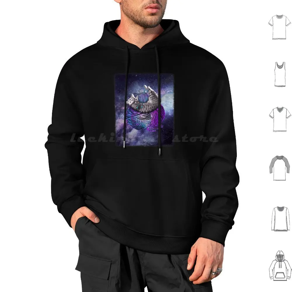 Knitting Space Cat Hoodie cotton Long Sleeve Galaxy Yarn Cute