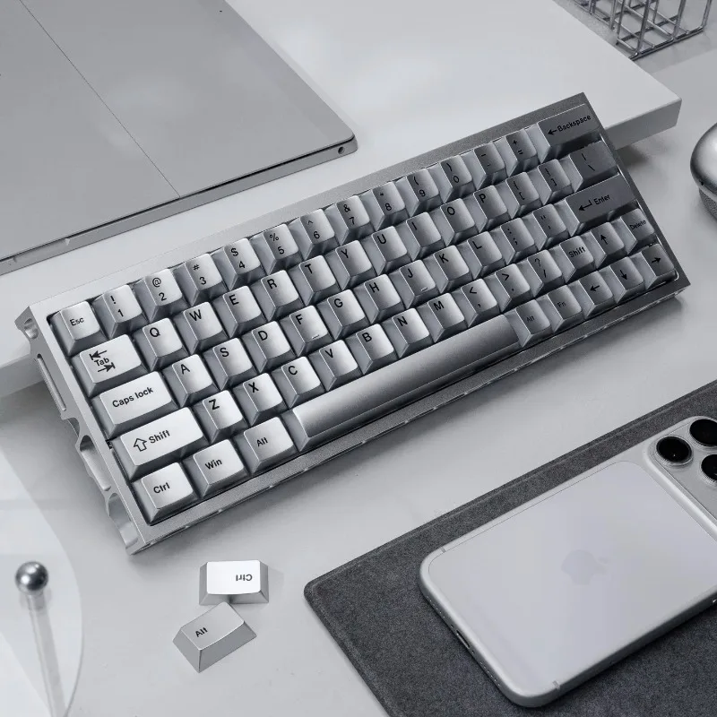 Metal Paint PBT Keyboard Keycaps,130 Keys UV Silver Color Cherry Profile Retro Custom Keycaps For MX Mechanical Keyboards