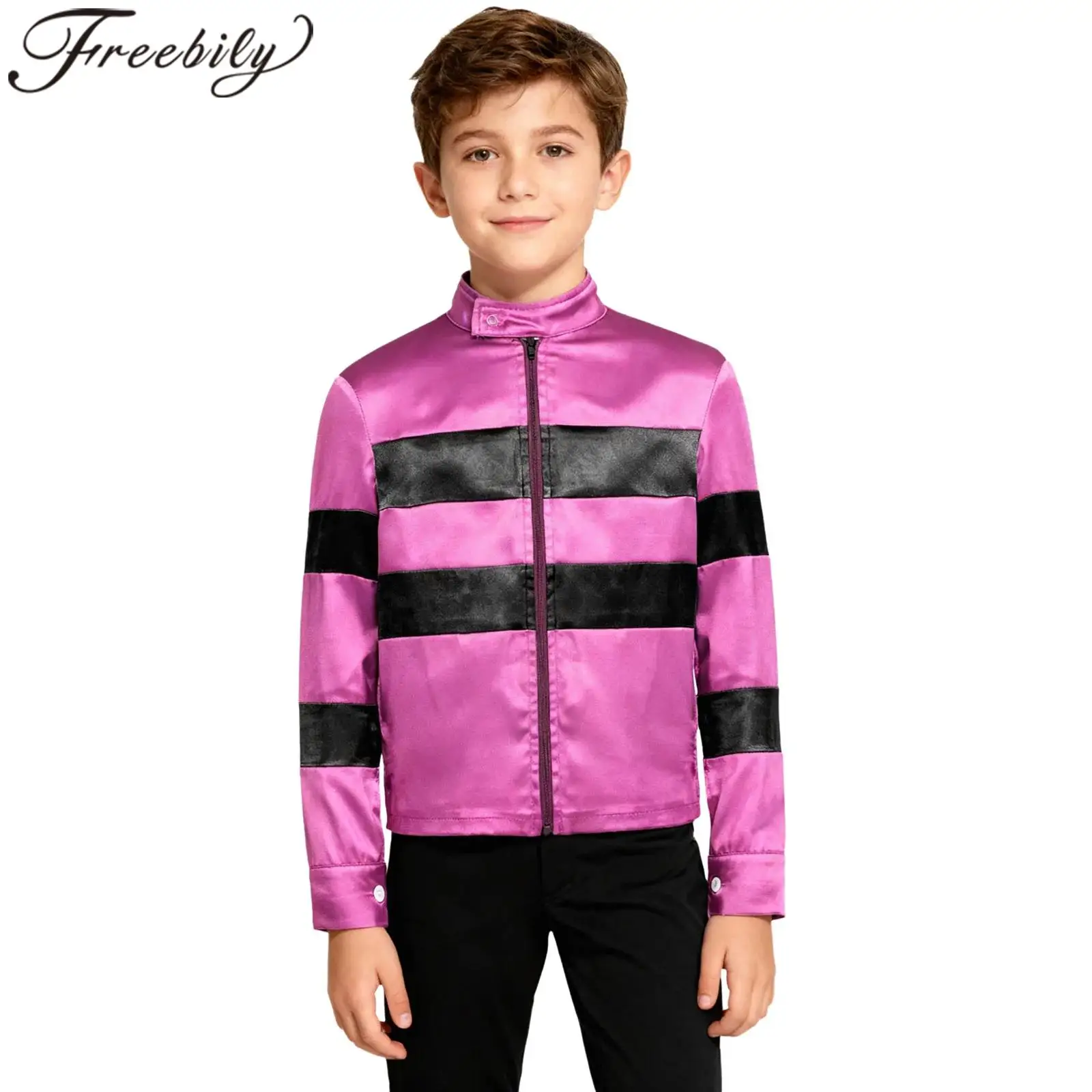 

Boy Horse Rider Costume Cosplay Jacket Party Outfit Color Block Zip-Up Jackets Roleplay Costume Outfit Coat Fashion Outerwear