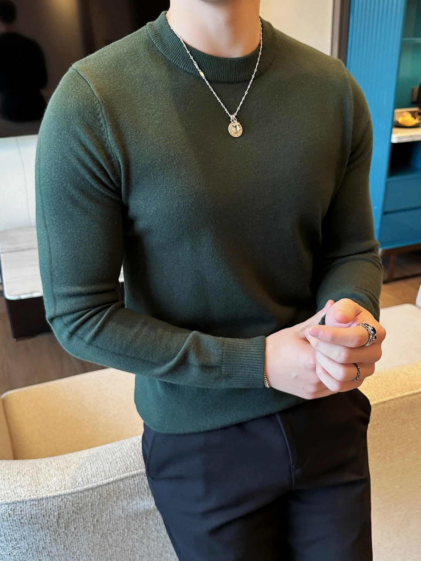 

Men's Long Sve round Ne Knitted Sweater Faionable Slim Fit Color Winter Basic Casual Comfortable Knitwear