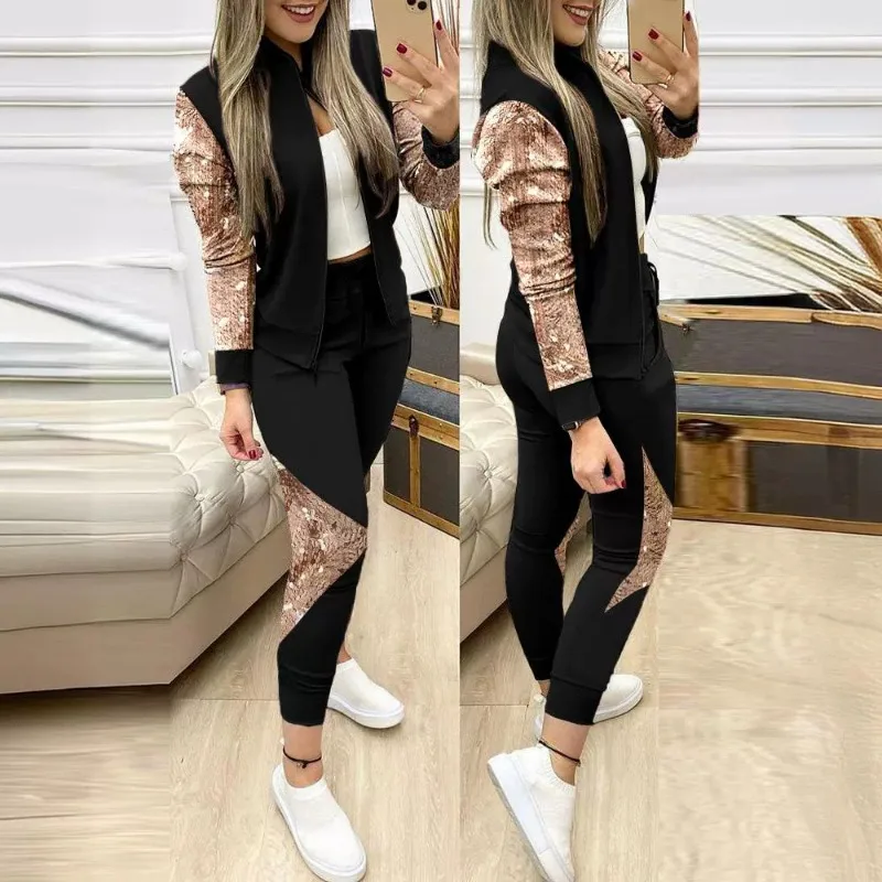 Spring Autumn New Women\'s Clothing Cardigan Long Sleeve Coat Trousers Two-Piece Set