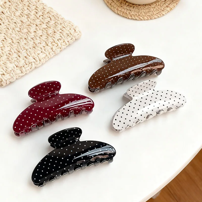 Vintage Hair Claw Clip Polka Dots Print Acrylic Large Size Shark Clip Simple Elegant Hairpin Hair Clips Women Hair Accessories view 3
