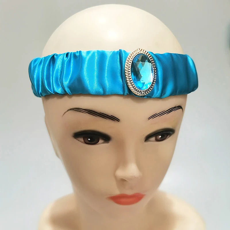 Meisjes Jasmijn Blauwe Hoofdbanden Grote Kristallen Kinderen Hoofddeksels Arabische Prinses Haarbanden Voor Cosplay Party Haaraccessoires