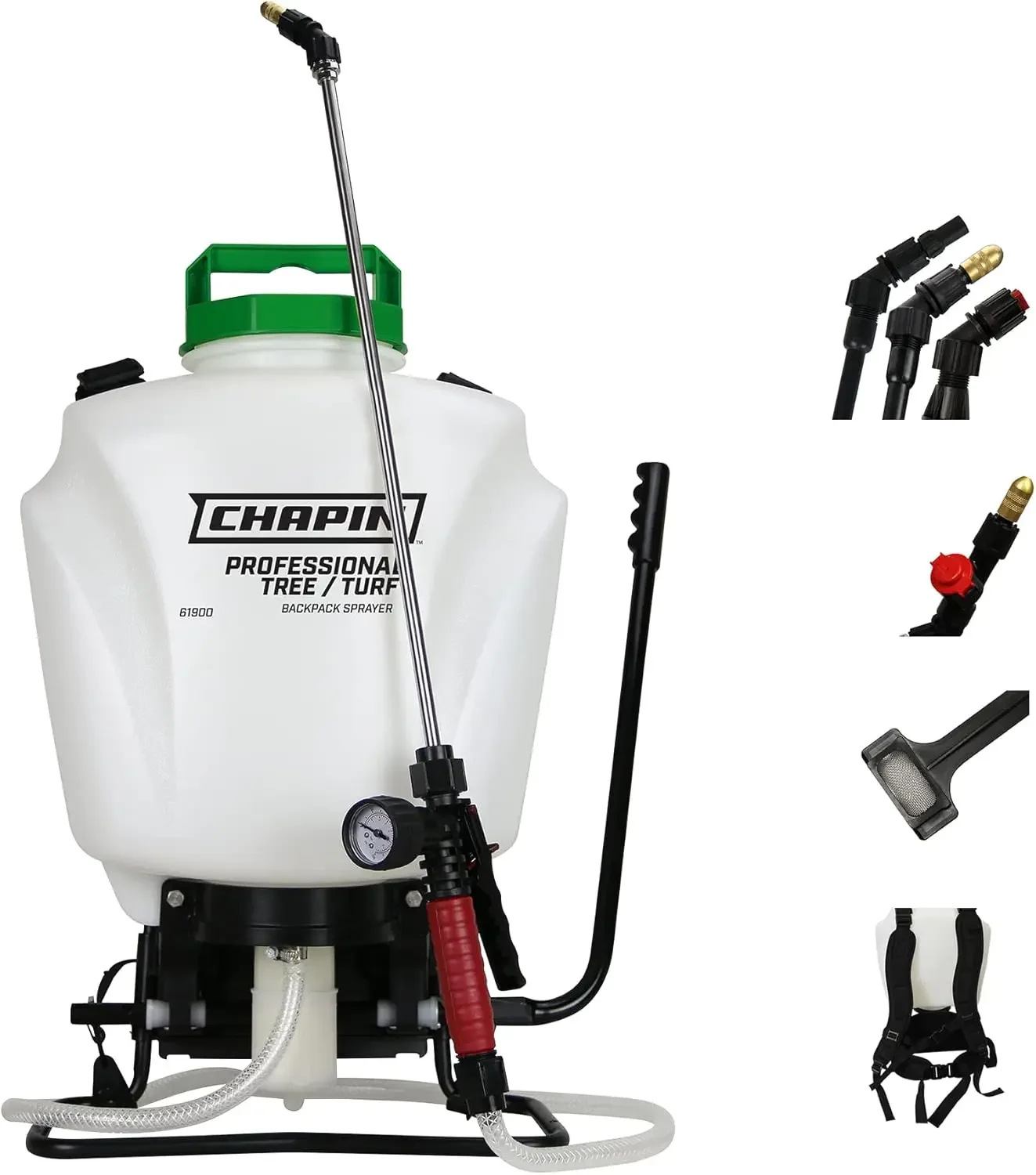 

4 Gallon Tree and Turf Pro Commercial Backpack Sprayer with Stainless Steel Wand 3 Nozzles 3 Stage Filtration Translucent White