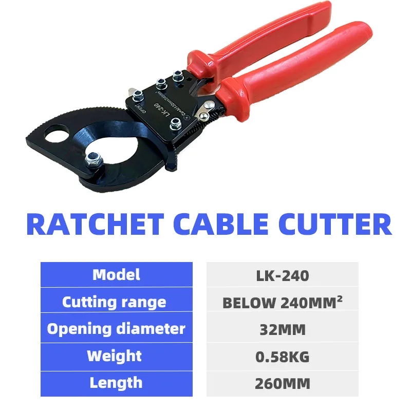 Ratchet Cable Cutting Plier Copper Aluminium Wire Cutter Ratcheting for Up To 240mm2 Ratcheting Wire Cutting Hand Tool