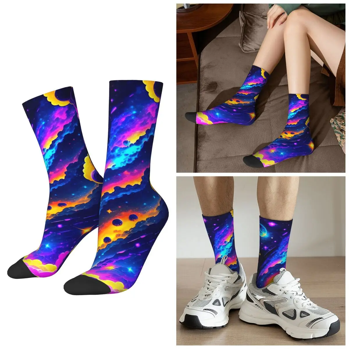 

All Seasons Cosmic Galaxy Art Pattern Socks Harajuku Sport Middle Tube Socks Hip Hop Stockings for Men Women Christmas Gifts
