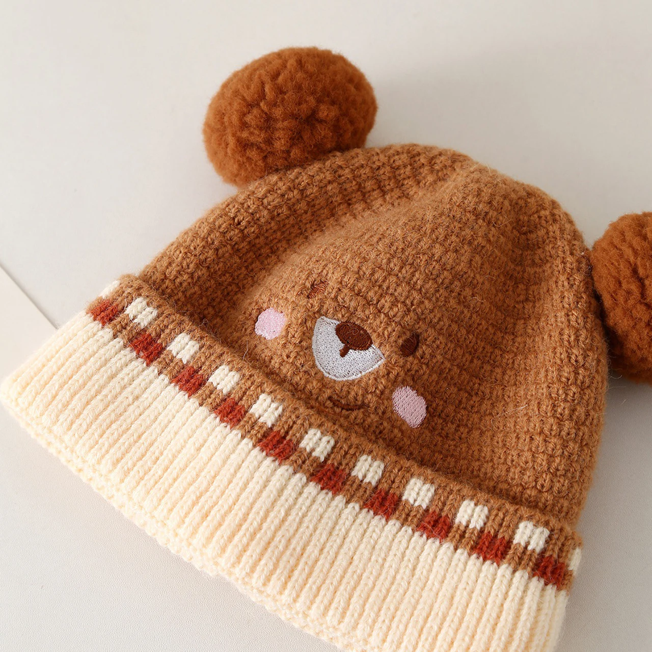 الشتاء الدافئة الطفل متماسكة قبعة مزدوجة أفخم الكرة الرضع قبعة لطيف الكرتون الاطفال البلوز قبعة 3-36Mont صبي فتاة الصوفية الكروشيه بونيه