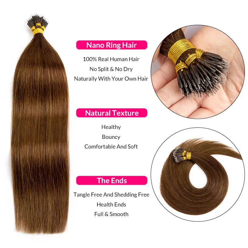 Micro Links Hair Extension Nano Ring for Woman Hair Extension Real Fusion Human Hair Extension Natural Micro Ring Hair Extension