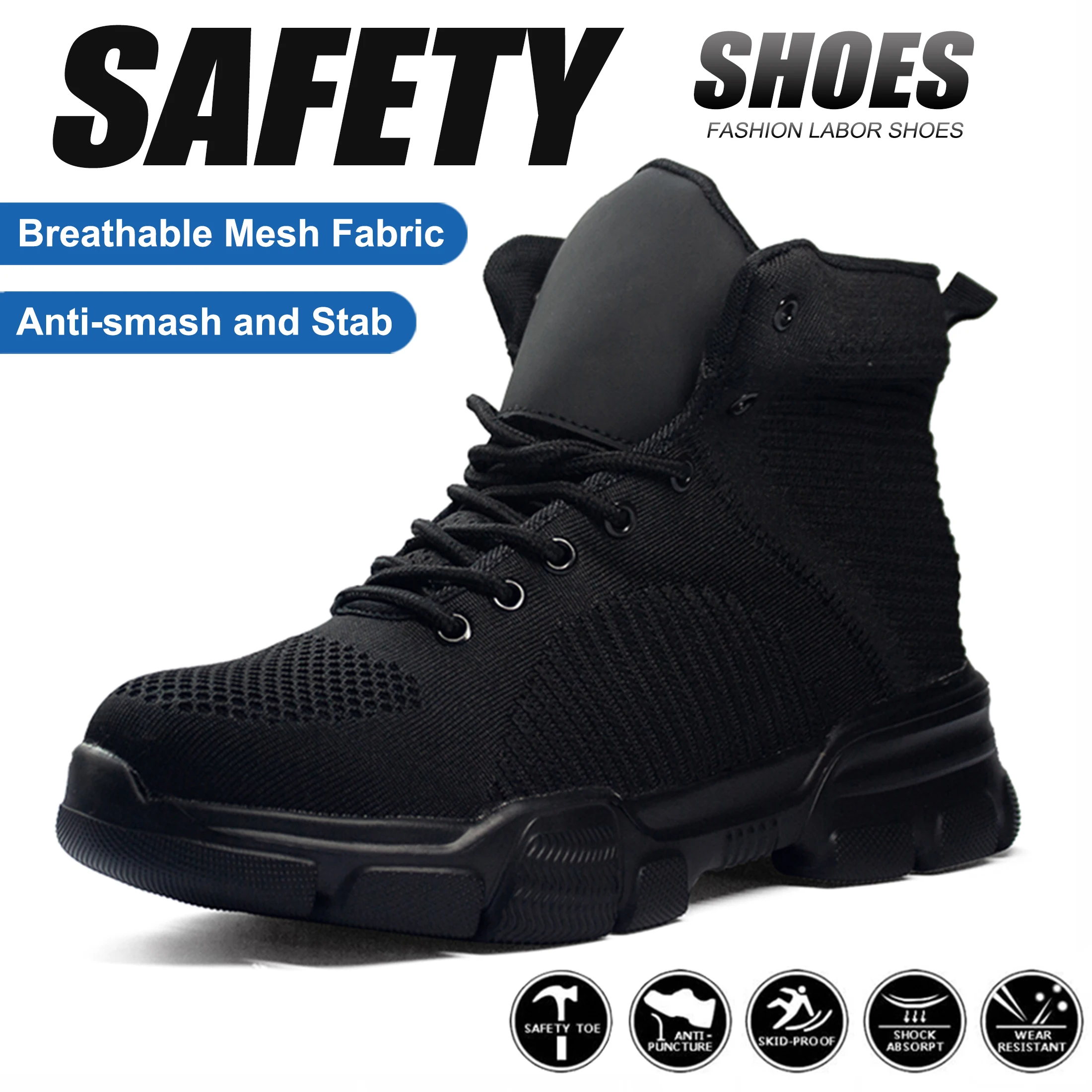 

Steel Toe Work Boots Men Women Black High Top Construction Working Boots Anti-Smash Anti-Puncture Comfortable Work Safety Boots