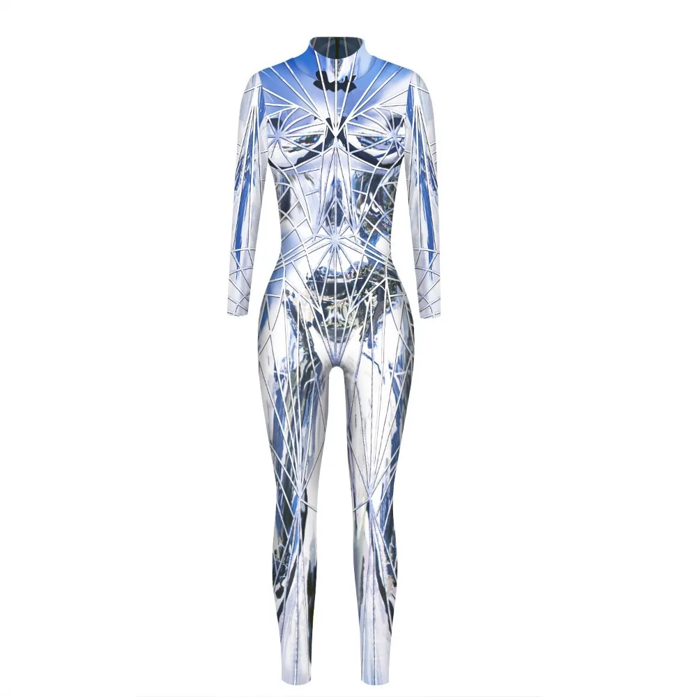 Skull Cosplay Costume Bodysuit Printed Tight Fitting Jumpsuit Uniform for Adult Halloween Carnival Party Clothes Roleplay