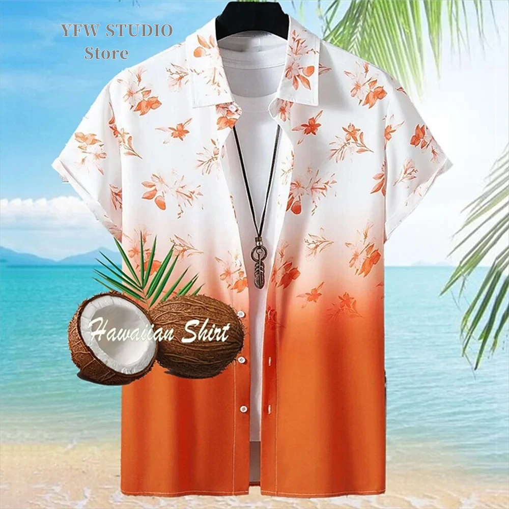 Camisa con gráfico de palmera de coco para hombre, camisa de verano de gran tamaño, ropa de playa informal de manga corta para vacaciones, ropa con botones de solapa para hombre
