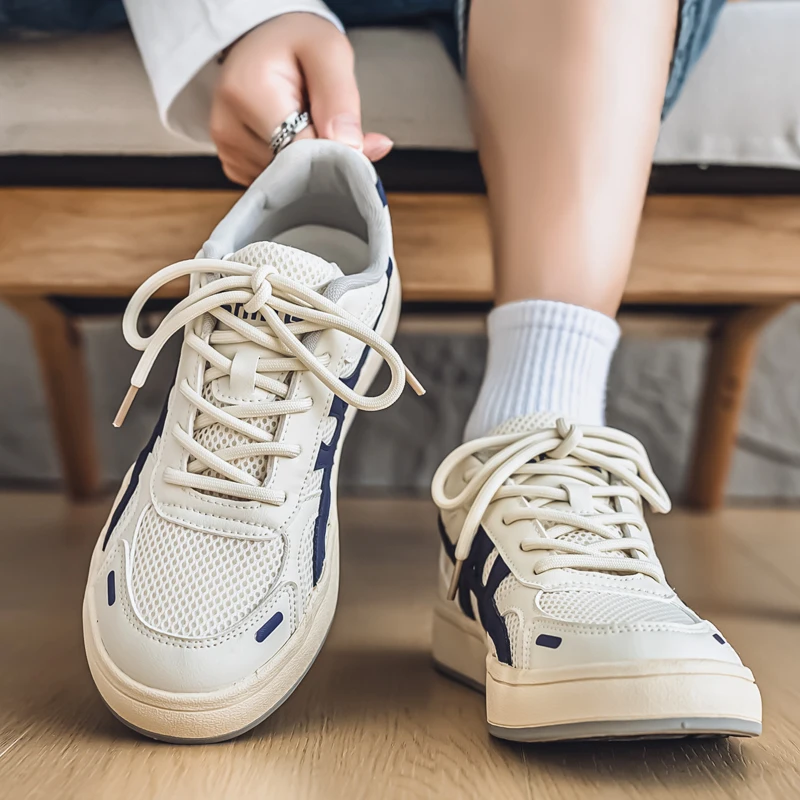 Men's Low-Top Flat Bottom Shoes Summer Breathable Sports Korean Style Versatile Casual Shoes Comfortable Mesh Upper