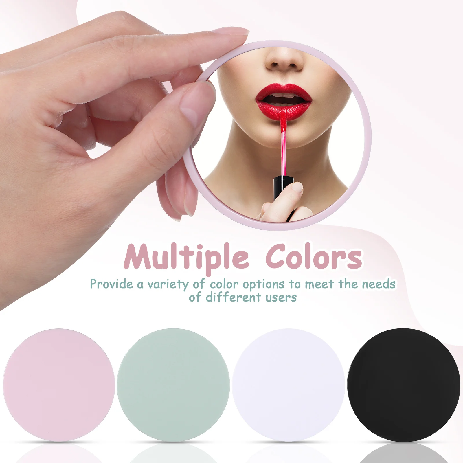 Conjunto de espelho redondo portátil, 4 unidades, para viagens, espelhos compactos fofos, superfície de alta definição, acessório durável e prático