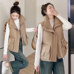 2025 New Winter Women Vest Knitted Warm Waistcoat Sleeveless Female Down Cotton Vest Autumn Puffer Jacket Loose Outcoat Warm Top