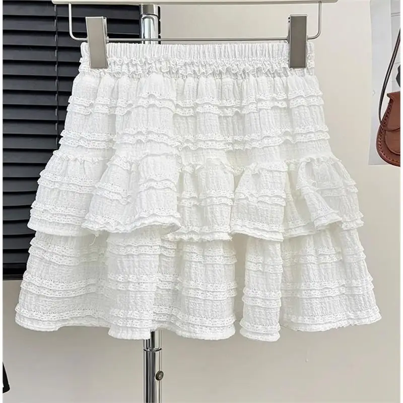 Princess Style Lace Ballet Half Skirt Women's Summer New Cake Puffy Short Skirt High Waist Slimming Light Beige Short Skirt
