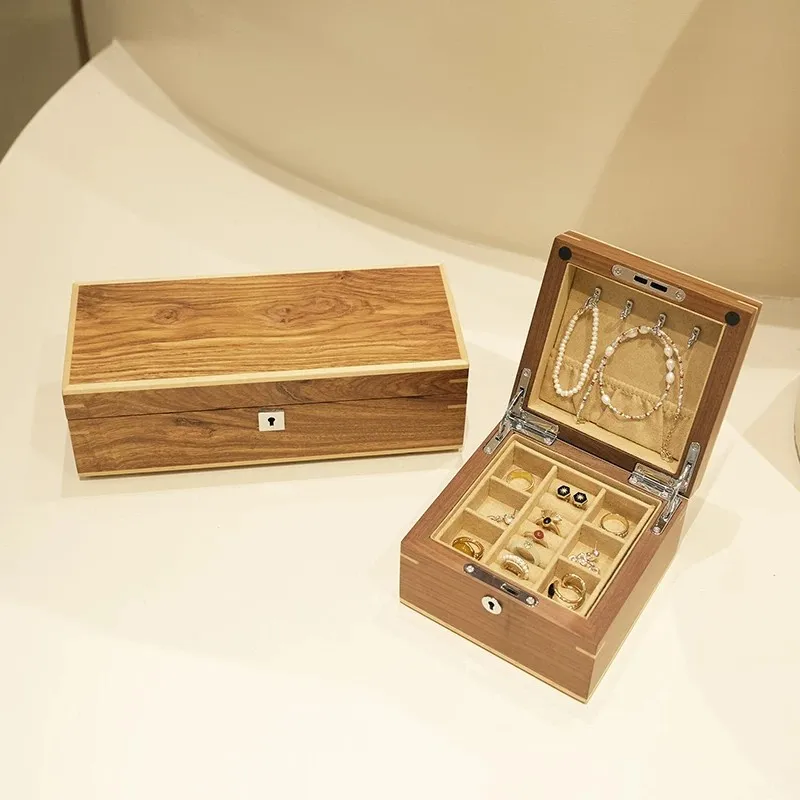 Solid Wood Jewellery Box Earrings Bracelet Necklace Storage Boxes Retro Minimalist Luxury Display Case Organizer Packaging Boxes