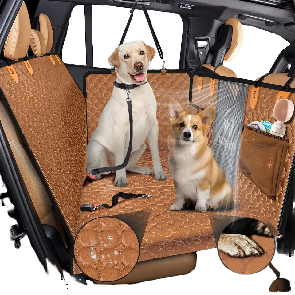 Sturdy Dog Hammock Waterproof Leather Pet Seat Protector For Cars Small Trucks 400lbs Capacity Back Seat Extender For
