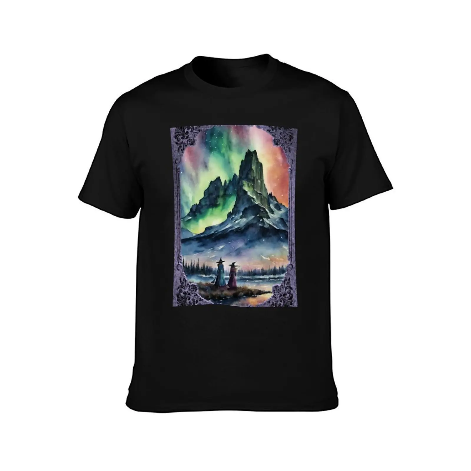 Winter Witches Watch the Northern Lights by Lyra o'Brien T-Shirt, Summer Casual Cotton Tee, Oversized Streetwear Tops