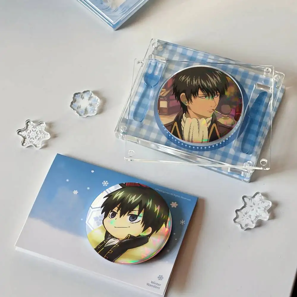 Cartoon H-Hijikata T-Toshirou For Badge Fashion Laser Holographic Effect Badge Custom Design Metal Lapel For Backpack Decor