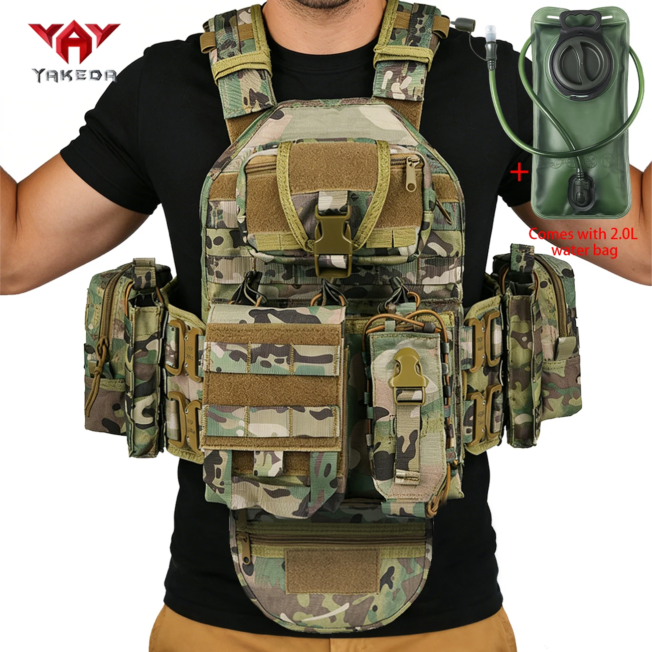 

Многофункциональный съемный охотничий жилет YAKEDA в комплекте с 2,0-литровым водяным мешком, насадкой для питья и трубкой для подачи воды в подарок.