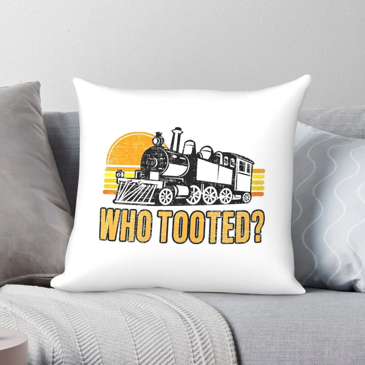 Railroad Steam Trains Who Tooted Square Pillowcase Polyester Linen Velvet Pattern Zip Decor Pillow Case Home Cushion Case 18