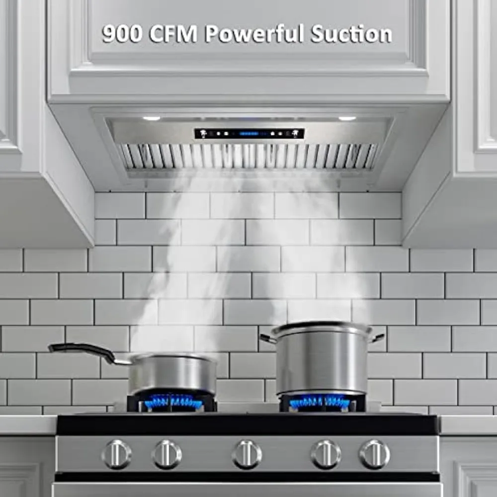 42 "Built-in Insert Range Hood 900 CFM,Ducted/ducless Convertible Ductless, dengan 2 Pcs lampu yang dapat disesuaikan dan 3 Pcs filter Baffle