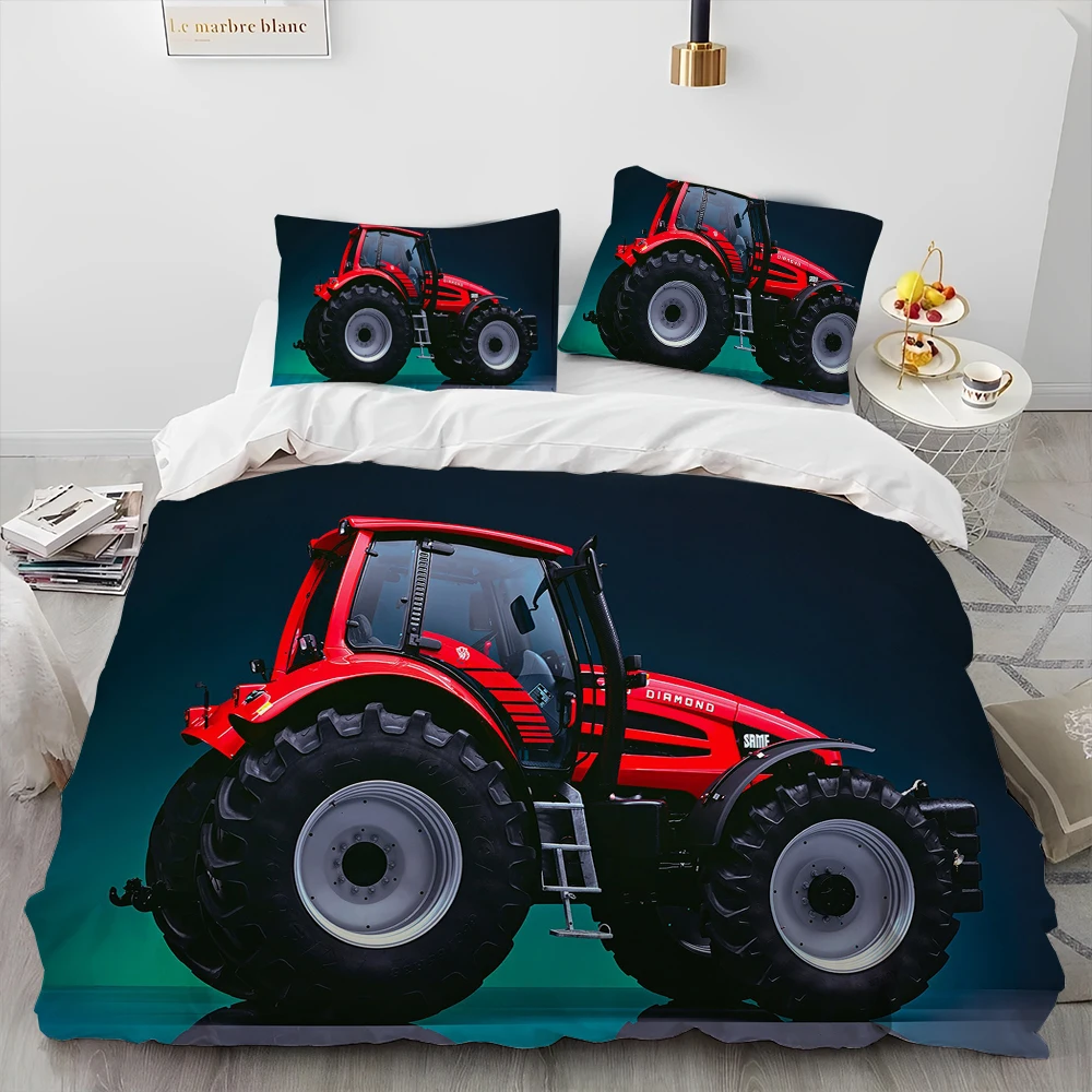 3D Car Tractor Truck Series Comforter Bedding Set,Duvet Cover Bed Set Quilt Cover Pillowcase,King Queen Size Bedding Set Kids 3D