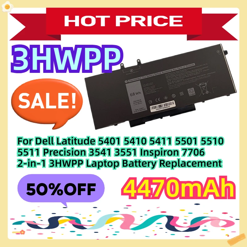 

For Dell Latitude 5401 5410 5411 5501 5510 5511 Precision 3541 3551 Inspiron 7706 2-in-1 3HWPP Laptop Battery Replacement