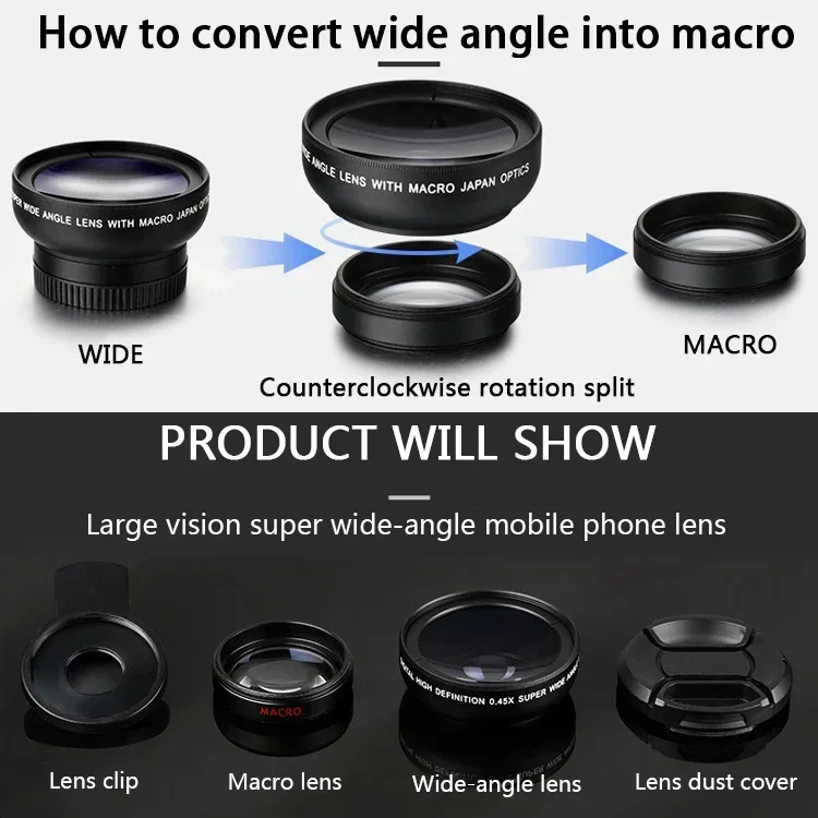 【Fast Delivery】Wide Angle Lens Macro Lens 2 In 1 For Single Len Phones 37mm 0.45X 49Uv Universal Clip Professional Lens