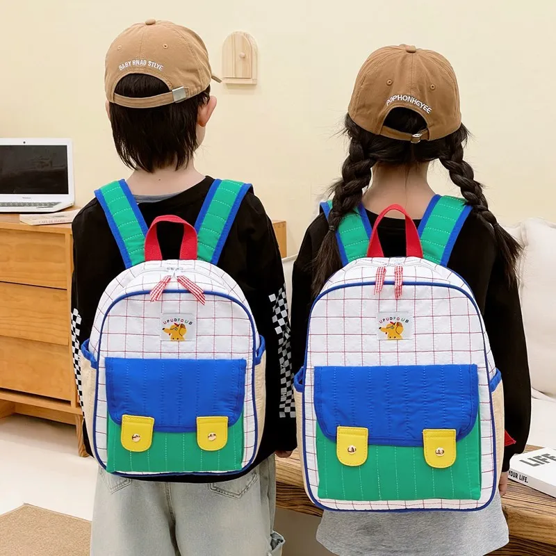 Nuovo mini zaino per bambini a colori a contrasto a quadretti, piccola borsa per libri per viaggi scolastici per adulti, adolescenti