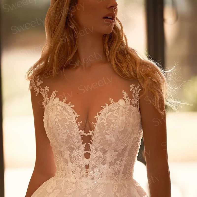 Vestido De novia sencillo De Organza con bordado, corte en A, largo hasta el suelo, vestido De novia sin mangas con cuello redondo, bata De novia a tope