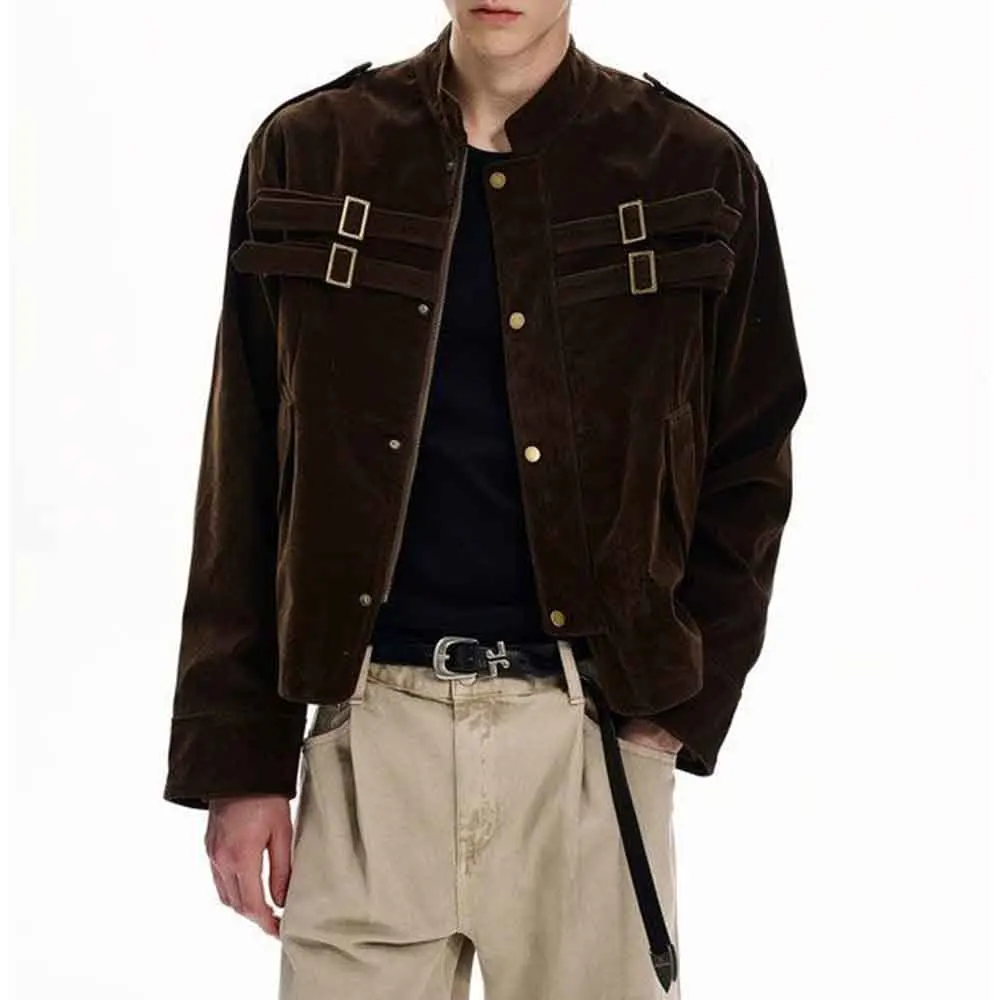 

Осенняя новая мужская однотонная куртка с длинными рукавами, американская модная тенденция в стиле ретро, уличные повседневные свободные нишевые мужские топы