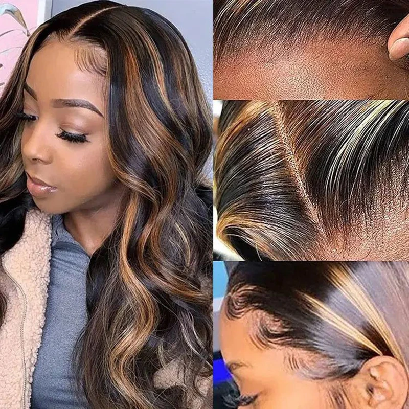 HD Lace Front Body Wave Frontal Peruca para Mulheres, Colorido, Mel Loira, Cabelo Humano, Cabelo Do Bebê, Destaque, 4/27