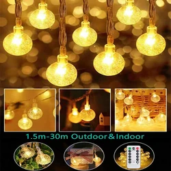 3M-30M LED String Lights Outdoor Crystal Ball Chain Lights Garland Fairy Lights  For Party Home New Year Garden Christmas Decor