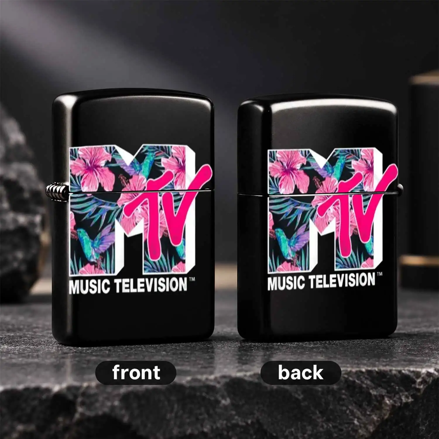 Vintage Mtv Themed Portable Lighter, Stylish Hibiscus Tropical Floral Pattern Decorative Ignition Tool, Ideal For Daily Carrying, Outdoor Camping, Candle Lighting, Gifting Forfans, Versatile Multi-Scene Practical Access A Humorous And Inter