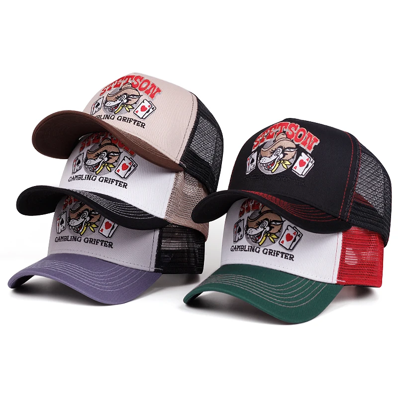 2025 nuevo sombrero de malla transpirable personalizado STETSON cabeza de lobo sombrero de camión de póker deportes al aire libre sombrilla sombrero calle HipHop sombrero Unisex