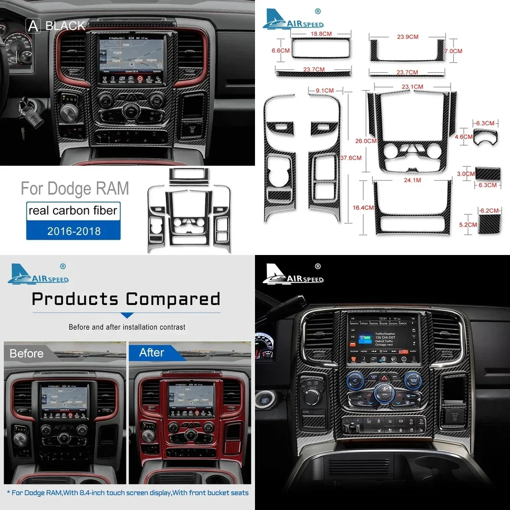 

Carbon Fiber Interior Trim Accessories for Dodge RAM 2016 2017 2018 Car Central Control CD Air Conditioning Panel Cover Sticker