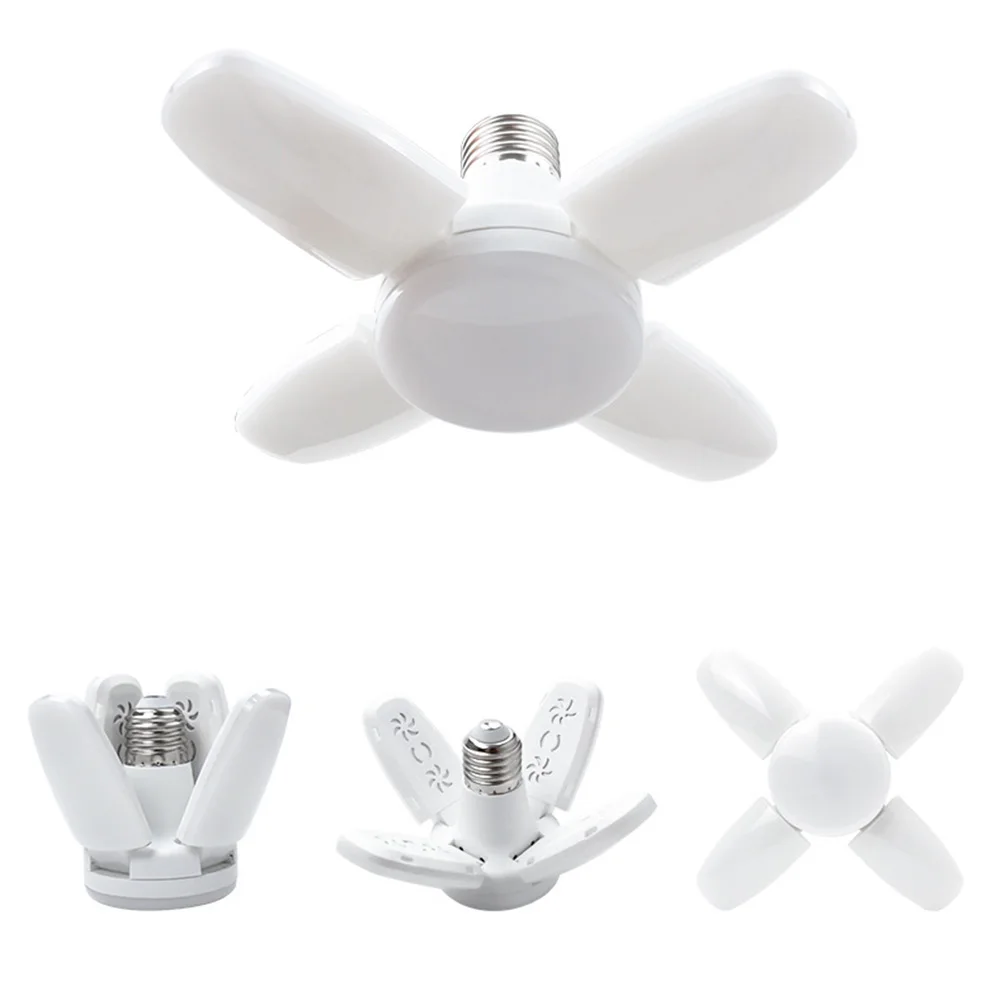 Foldable E27 LED Bulb Foldable Fan Blade Lamp Living Room Ceiling Light AC85-265V Industrial Lighting Garage White Light