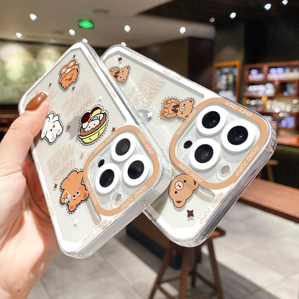 Cute Brown Bear Phone Case For Samsung S24 Ultra S22 Ultra S23 FE S20 FE S21 A52 A54 A52S A53 A33 A34 A32 A35 A05S A05 Cover