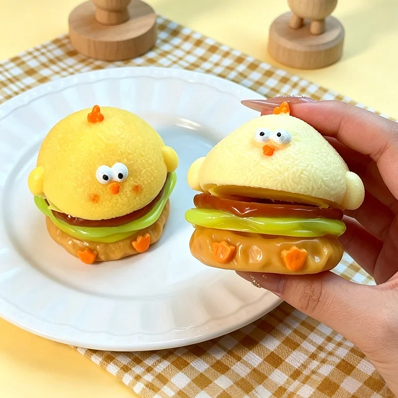 Cute Cartoon Chick Burger Detachable Squishy Toy Non-toxic Fast Rebound TPR Stress Relief Sensory Squeeze Desktop Place Ornament
