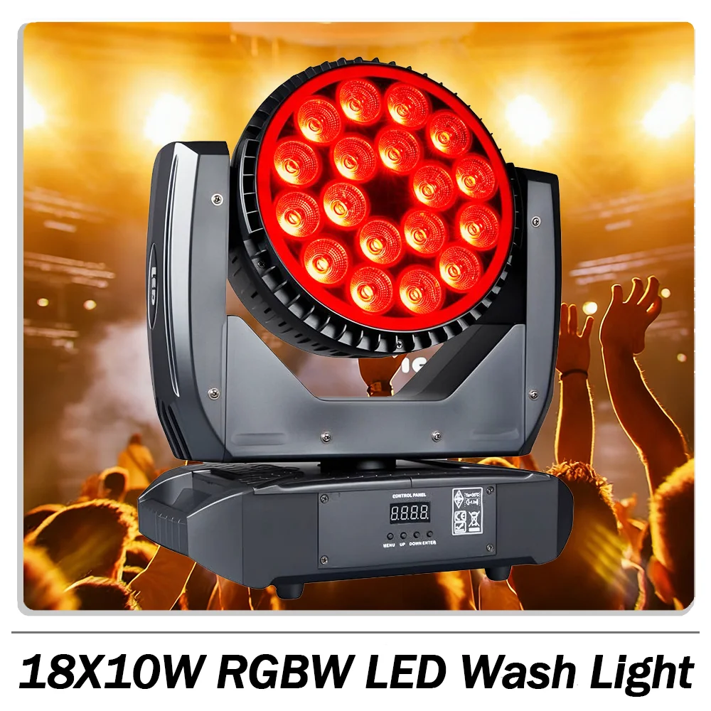 

18X10W RGBW LED Wash Moving head light with ring strobe DMX512 Sound control for DJ Disco party bar club stage effect lighting