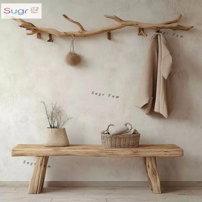 Nordic style log hanger rod coat rack bedroom home simple design practical modern shelf wall rack