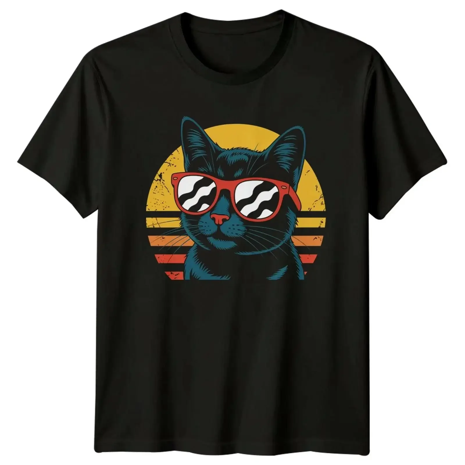 Cool Cat Sunglasses T Shirt Retro Lover Birthday for Him and Her vintage Washed Versatile Unisex Breathable Comfortable Soft