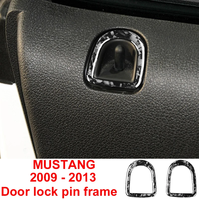 Carbon Fibler Door Lock Pin Frame Decoration Strips Car Stickers For Ford Mustang 2009 - 2013 Forged Pattern Interior Accessoy