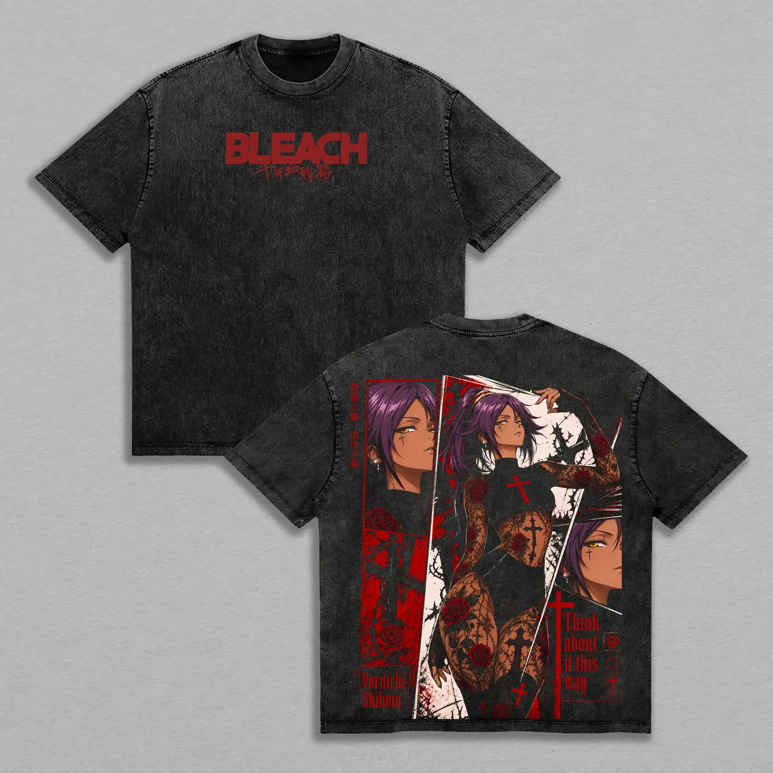 2026 Bleach Anime Yoruichi Shihoin T-shirt Vintage Washed Oversized T Shirt Short Sleeve Cotton Tees Tops Men Women Clothing