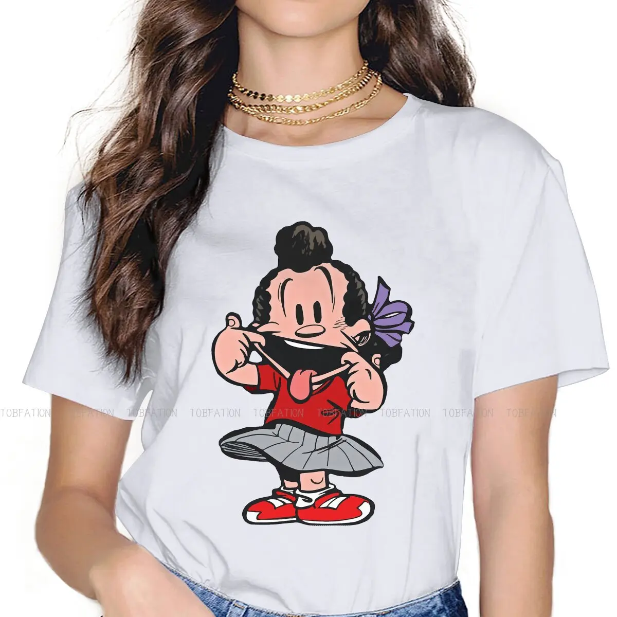 Girl Sticking Tongue Out Women Clothing Le Petit Spirou Female Tshirts Vintage Graphic Loose Tops Tee Kawaii Girls Streetwear